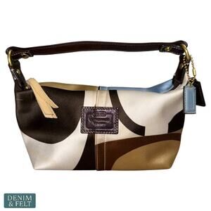Coach Retro Soho Mini Hobo Bag Satin Brown Multicolor Logo Print Shoulder Purse